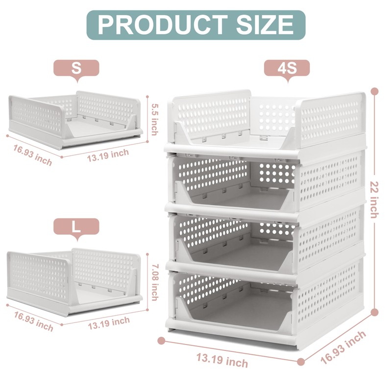 Stackable Foldable Storage Baskets, Folding Storage Bins, Closet Organizers and