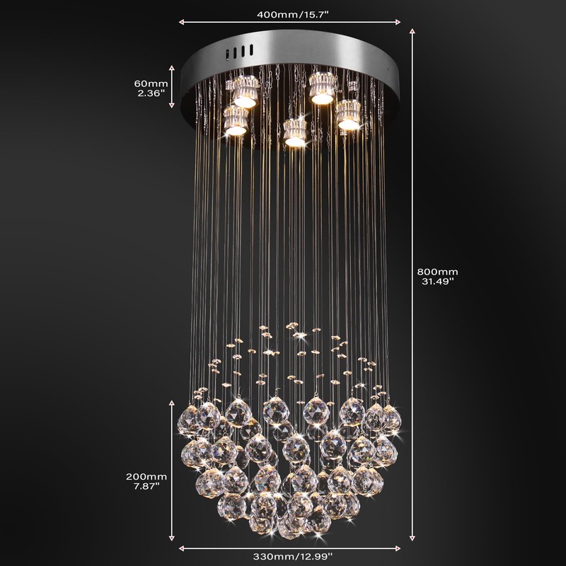 CLAIRDAI Crystal Chandeliers Modern Crystal Round Raindrop Chandelier Lighting Flush