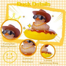 MuMyer Car Rubber Duck Black Duck Car Ornaments Unique Duck Car Dashboard Decorations with Mini Hat Sunglasses Necklace and Swimming Ring(D16)