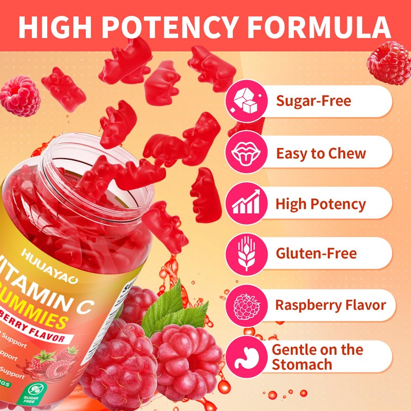 HUUAYAO Vitamin C Gummies for Adults, Chewable Vitamin C Gummies