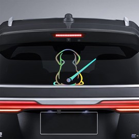 Dreothy Dog Decals, Waterproof Rear Wiper Decal, Cartoon Funny Dog Moving Tail Stickers for Car, Rainbows Silver