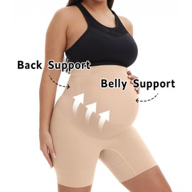 QEAUTY LAB - Ropa interior para embarazo, cintura alta, media muslo, para prevenir el desgaste, Piel + desnuda, XL