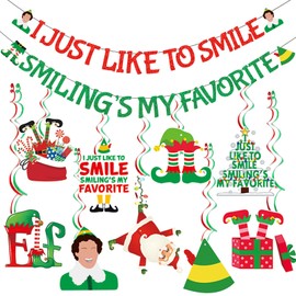 Buddy The Elf Christmas Christmas Banner Decorations Christmas Elf Decorations I Just Like To Smile Smiling's My Favorite Banner for Christmas Party Decorations Friendsmas Party Decorations