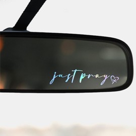 2 x Just Pray Decals, Car Accessories For Women, Self Affirmation Rearview Mirror Stickers, Vinyl Car Window Decals, Inspirational Car Decor, Car Gift for Her (Holographic)