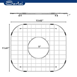 Sarlai Sink Protectors Grid, Stainless Steel Sink Grate for Bottom of Kitchen Sink, 13-5/8" x 11-3/5" with Centered Drain 304 Premium Stainless Steel Protector Grid Grate Rack