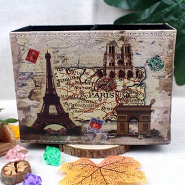 DreamsEden Vintage Pen Pencil Holder Cup Retro Pattern Desk Organizer for Home Office Bedroom (Beige Paris Eiffel Tower Square)