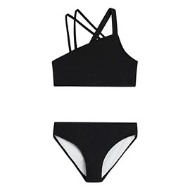 Kanu Surf Girls' Julia UPF 50+ Beach Sport Angle Bikini, Solid Black, 8