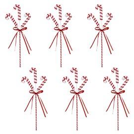 Christmas Candy Cane Picks, 6 Pcs Red and White Candy Picks Christmas Tree Decorations Picks Candy Curly Picks Candy Canes on a Wired Pick for Xmas Tree Home Office Vase Decor (Red)