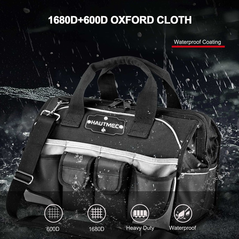 HAUTMEC Pro 16-inch Wide Mouth Tool Bag With 47 Pockets,