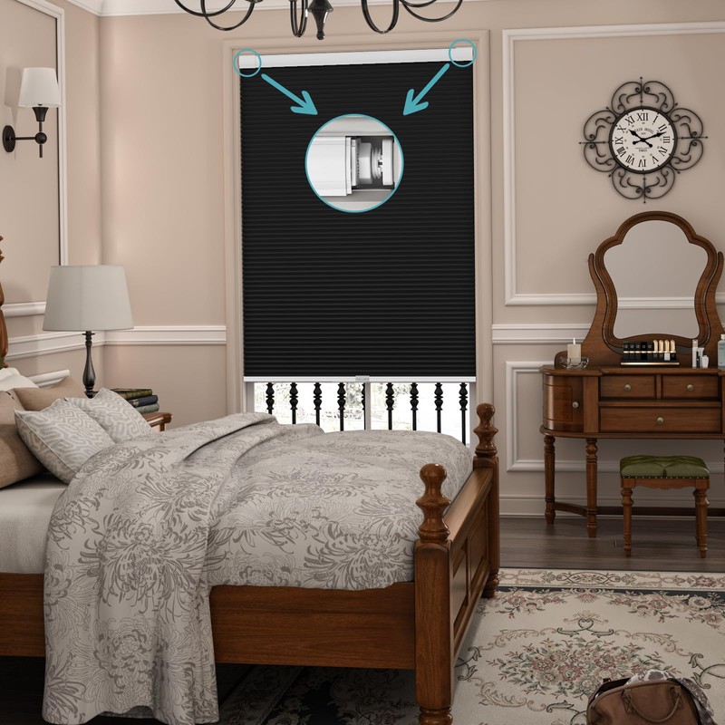 Myshade No Drill Blackout Shades Tension Cordless Cellular Blinds for