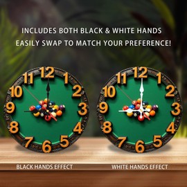 Lancholy Unique Pool Table Clock Billiards Wall Decor 10-Inch Wooden Wall Clock, Silent Movement, Battery Operated (AA Batteries Not Included), Artistic Home Decor, Perfect for Home Accents