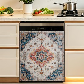 Boho Vintage Dishwasher Magnet Cover, Magnetic Dishwasher Covers Kitchen Decoration Dish Washer Covers Refrigerator Sticker Fridge Panel Decal, 23x26 in