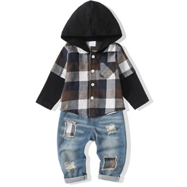 NZRVAWS Toddler Boy Clothes Baby Boy Clothing 12 Months Outfit 18 Months Infant Fall Winter Hoodie Black Plaid Sweatsuit Top Long Pant Set