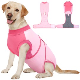 Kuoser Recovery Suit for Dogs, Soft Dog Spay Suit for Female Surgery Recovery, Breathable Dog Neuter Recovery Suit Male, Anti Licking Dog Onesie for Abdominal Wounds Cone Alternatives, Pink XL