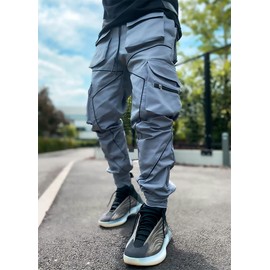 DIOTSR Mens Cargo Pants Techwear Hip Hop Harem Pant Jogger Sweatpants with Pockets Streetwear Punk Jogging (Gray, Small)