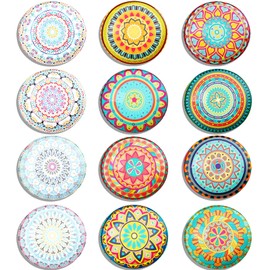 Berkin Arts 12pcs Cute Round Crystal Glass Strong Magnetic Refrigerator Magnet Fridge Sticker Psychedelic Art Beautiful Colorful Tilework Flat Surreal Psychedelic Colors Hippie Motifs