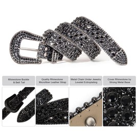 MINGSUN Rhinestone Belt for Men Women, Black Western Bling Belt Shining Diamond Belt Cowgirl Cowboy Punk Y2K Studded Belt for for Jeans Dresses Pants