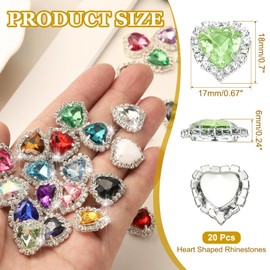 PATIKIL 20PCS Heart Rhinestones, Sew on Rhinestones Buttons Crystal Heart Nail Charm Embellishment Flatback Diamond for Sewing DIY Clothing Wedding, Light Green