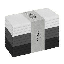 HOUSE OF ORLO Cloth Napkins Multi Colors Pack, 17"x17", 100% Cotton, Soft, Absorbent, Set of 12, Washable, Reusable Table Napkins for Weddings, Holiday, Fall, Dinner, Everyday Use - Black Grey White
