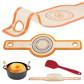Generic Aahil’s Silicone Bread Sling for Dutch Oven Liners, Non Stick 2 PCS, Easy Clean Reusable Silicone Bread Baking Mat with Long Handles (Pack 2 Orange), Large