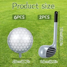 Hole in One Golf Party Decorations Set – 6 Ball Balloons & 2 Golf Club Inflatable Items – 31.5x9.84 Inch – Ideal for Theme Birthdays, Sports Events, and Celebrations
