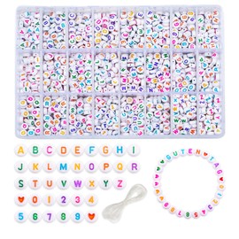 2590 Piece Letter Beads Set, Letter Beads A to Z, Beads Set with Heart Beads and Number 0 to 9, Craft Beads Set with Art Fishing Line for Jewellery Making, Colourful