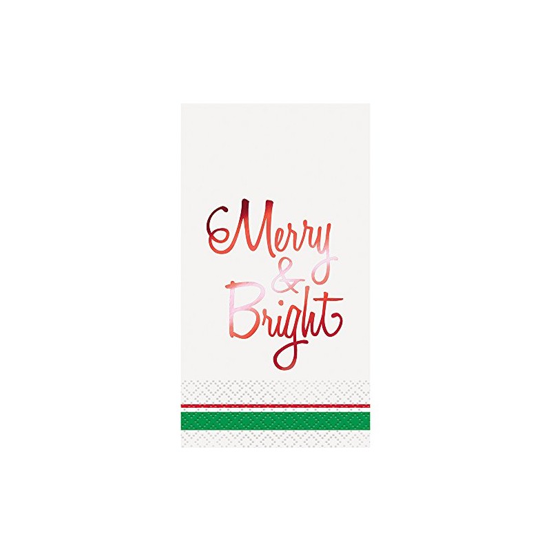Unique Party Christmas Red Foil Merry & Bright Guest Napkins