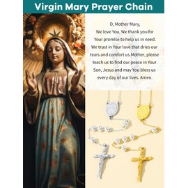 Supcare Prayer Beads for Men Women Rosary Catholic Necklace with Glass Beads Virgin Mary Medal Jesus Cross Necklace Pendant Stainless Steel Rosary Crucifix Religious Fashion Jewellery for Birthday,