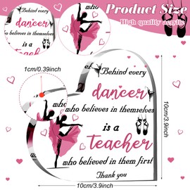 Seeloowy Acrylic Dance Teacher Appreciation Gifts Table Keepsake Paperweight Heart Shaped Gifts Thank You Dance Teacher with Sayings(3.94 x 3.94 x 0.39 Inches)