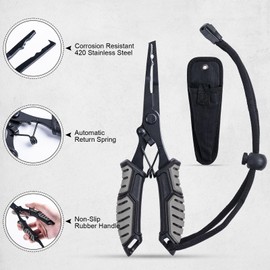 Goture Fishing Pliers, Fish Lip Gripper Muti-Function Fishing Tools Kit Braid Scissors and Split Ring Pliers, Fishing Hook Remover, Saltwater Resistant Fishing Gear with Sheath Lanyard