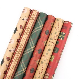 Christmas Wrapping Paper, 6 Sheets Vintage Thicken Recycled Gift Wrapping Paper (20x28 Inch, 45 Sq. Ft. Ttl.)