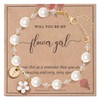 enasal Flower Girl Proposal Gift,Flower Girl Gift Bracelet from Bride,Bridesmaid Proposal Gifts, Maid of Honor Charm Bracelet Pearl Jewelry for Girls on Wedding Bridal Shower Party Gifts (T)