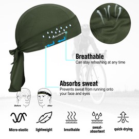 HASAGEI Cooling Do Rags Skull Caps for Men Breathable Sports Bandana Cap Durag Sweat-Wicking Helmet Liner UV Protection Army Green