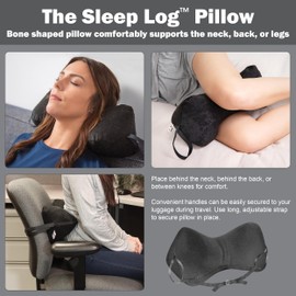 Core Products Sleep Log Bone Shaped Chiropractic Neck and Back Pillow for Cervical Support, Adjustable Firmness - Travel or Use at Home, 13" x 6" x 6", 60" Strap