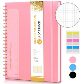 Graph Paper Notebook, Spiral Notebook Journal 8.5” x 11”, A4 Large Grid Notebooks for Women Men, 100 GSM Graph Paper, Plastic Hardcover Spiral Graphing Journals for Work School Engineering, Pink
