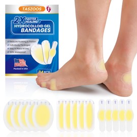 TASZOOS Blister Bandages Hydrocolloid Bandages - 24pcs Waterproof Blister Pads, Gel Blister Bandages for Finger, Heel, Toe & Foot and Blister Prevention (Variety Pack, Ultra-Thin)