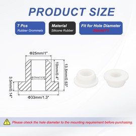 PATIKIL Silicone Rubber Grommet, 7 Pcs 1"(25mm) Drill Hole, 5/8"(16mm) Inner Dia. Top Hat Wire Gasket Rubber Hole Plug for Wiring Irrigation System Firewall, White