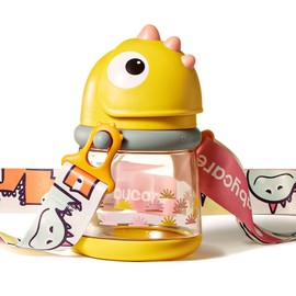 bc babycare Straw Sippy Cups for Toddler, No Spill Sippy Cups for Baby 1+ Year Old, Transition Weighted Sippy Cup with Straw and Strap, 10oz/300ml, Yellow