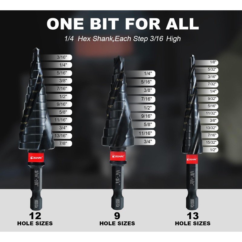 EZARC Step Drill Bit for Metal, M35 Cobalt Unibit Step