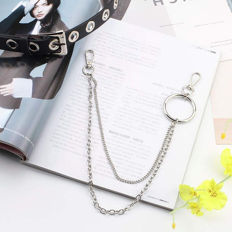 White Fang BT202 Leather Belt, Stylish, Chain, Key Ring, Carabiner,
