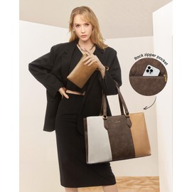 LOVEVOOK Tote Bag for Women, 15.6 Inch Waterproof Vintage PU Leather Computer Bag with Wristlet, Professional Laptop Purse for Teacher,Work, Daily