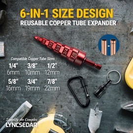 LYNCSEDAR 2Pack 6 in 1 Copper Tube Expander, Black & Red Swaging Tool HVAC with Drill Bit Holder & Lockable Carabiner,Swage Tool HVAC for 1/4,3/8,1/2,5/8,3/4,7/8 Pipe,Swedge Tools for AC Swager Repair