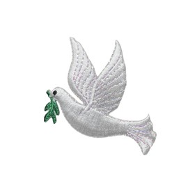 White Peace Dove Left Facing Embroidered Iron on Patch