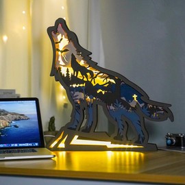 Tivisiy 3D Wooden Animal Carving LED Night Light, Wood Carving Light, Modern Home Decoration, Decorative Living Rooms, Bedrooms, Offices, Farmhouses, Bookshelves, Perfect Gifts