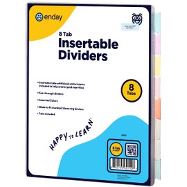 8 Dividers for 3 Ring Binder Standard Index Folder Dividers, Plastic Multicolor Dividers with White Insertable Tabs, in Green, Blue, Pink, Purple, Red, Grey, White, and Light Blue, (6 Packs) –By Enday