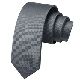 HISDERN Grey Ties for Men Solid Color 2.17'' Skinny Slim Tie Formal Business Neckties Classic Woven Satin Wedding Necktie