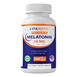 😴🌙 Vitamatic Melatonina 10mg | 365 Tabletas | 1 Año de Sueño Reparador 🛌💤 | Sabor Bayas 🍓