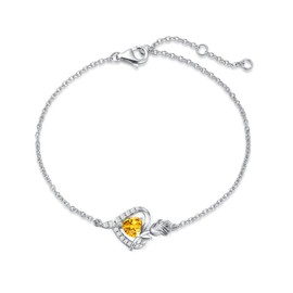 FANCIME Rose Heart Bracelets for Women 925 Sterling Silver November Birthstone Natural Citrine Bracelet Fine Jewellery Gifts Christmas Birthday Valentine's Mother's Day Present for Her Wife Ladies Mum