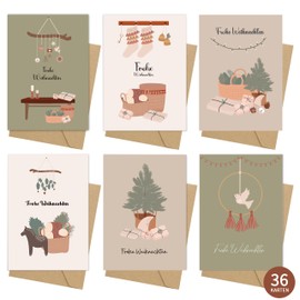 Legezon 36 Christmas Cards Set with Envelopes - Christmas Greeting Card for Family Friends Business Customers (6 x 6), Stylish Traditional