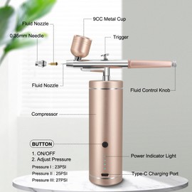 Airbrush Kit with Compressor, Upgraded Cordless Air Brush Gun with Indicator Light Display, 23PSI/25PSI/27PSI Adjustable, for Nail Art, Painting, Makeup, Skin Hydration
